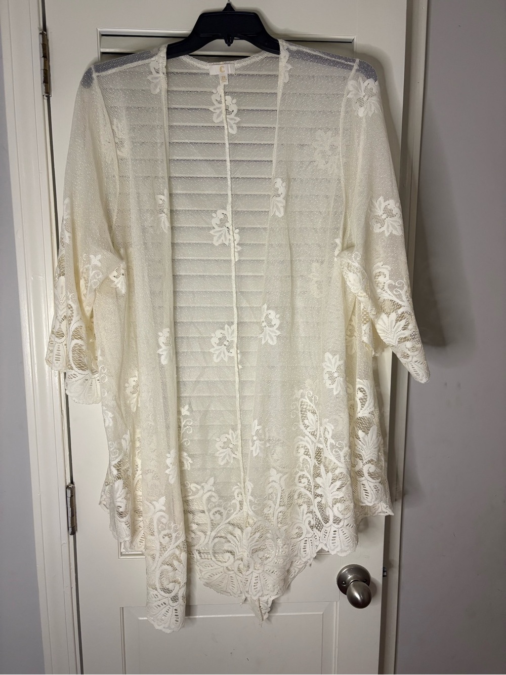 Boutique Sheer Lace Kimono Cardigan - Ivory